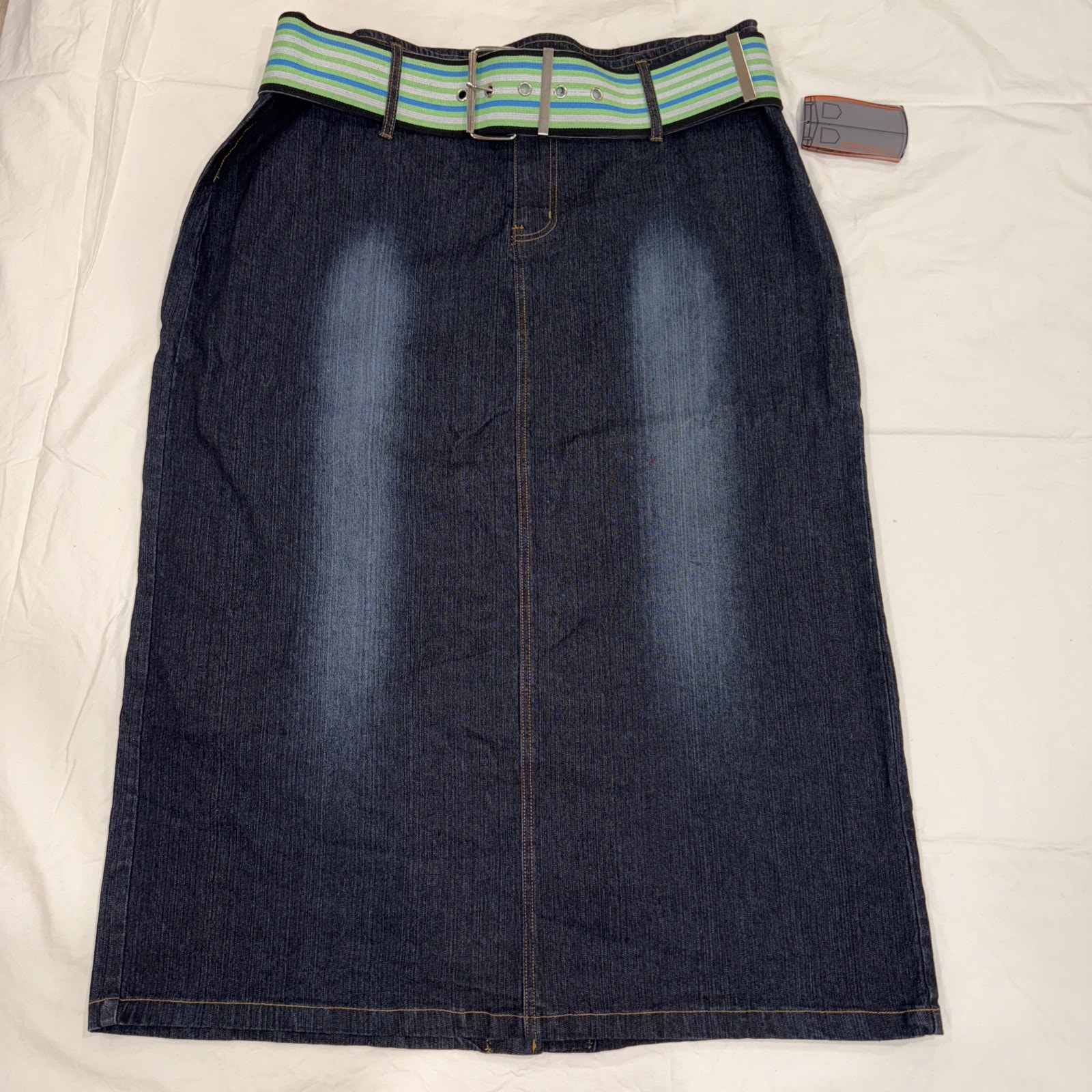 Y2k Zoey Beth Dark Wash Denim Belted Maxi Skirt
